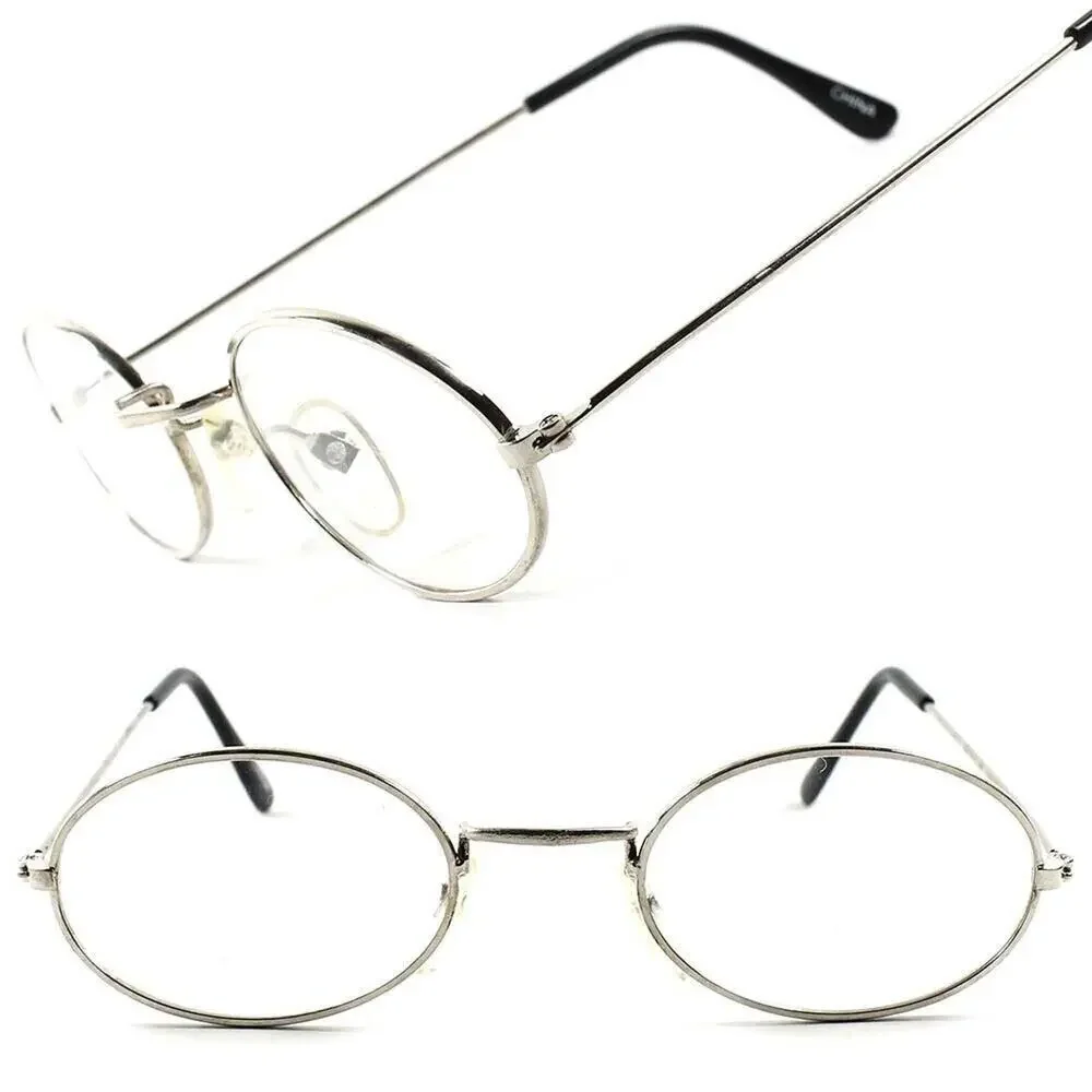 Silver Vintage Retro Fashion Old School Hippie Oval Frames Clear Lens Glasses